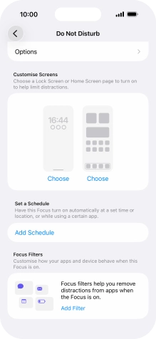 Press Add Schedule and follow the instructions on the screen to select settings for automatic activation of Do Not Disturb. Press Add Schedule and follow the instructions on the screen to select settings for automatic activation of Do Not Disturb.