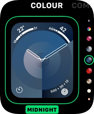 Turn the Digital Crown to change between the different designs. Turn the Digital Crown to change between the different designs.