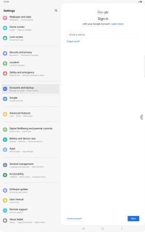 If you don't have a Google account, press Create account and follow the instructions on the screen to create an account. If you don't have a Google account, press Create account and follow the instructions on the screen to create an account.