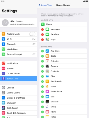 Press the add icon next to the required app to add it to the list of allowed apps during Downtime. Press the add icon next to the required app to add it to the list of allowed apps during Downtime.