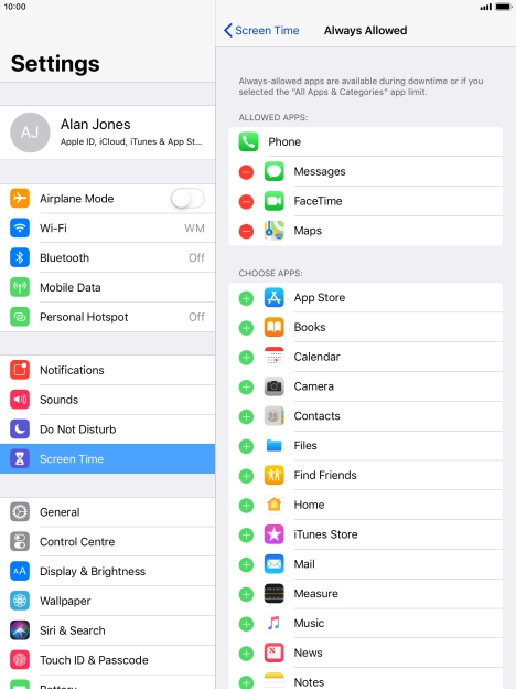 Press the add icon next to the required app to add it to the list of allowed apps during Downtime. Press the add icon next to the required app to add it to the list of allowed apps during Downtime.