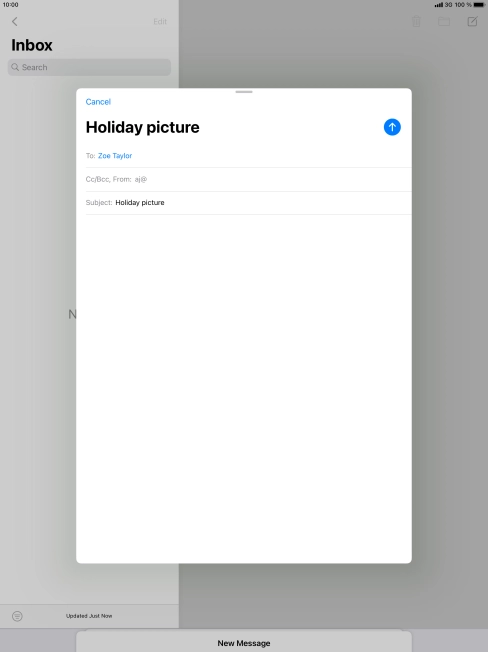Press the text input field and write the text for your email message. Press the text input field and write the text for your email message.