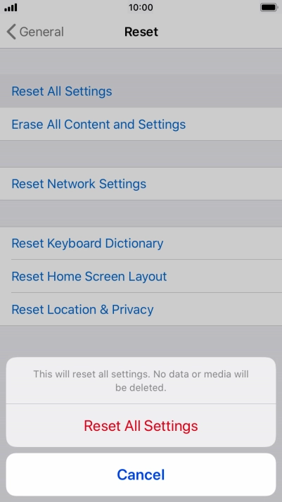 Press Reset All Settings. Press Reset All Settings.