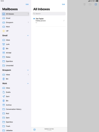 Press the required email account. Press the required email account.