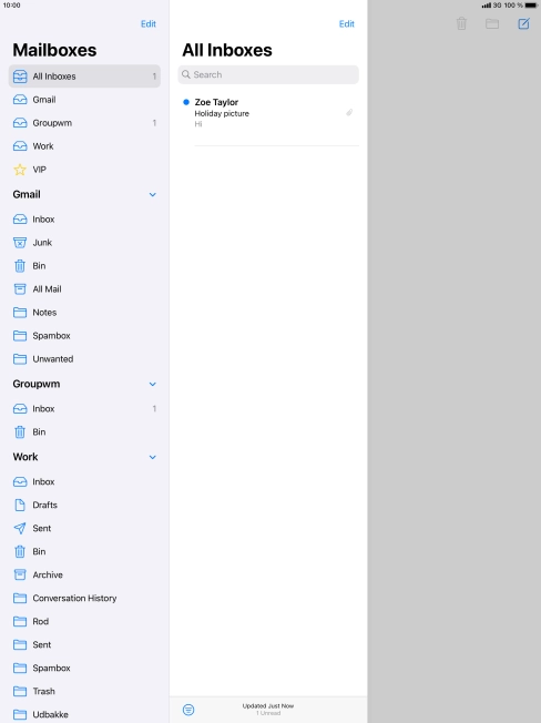 Press the required email account. Press the required email account.