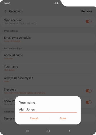 Key in the required sender name and press Done. Key in the required sender name and press Done.