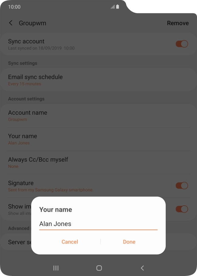 Key in the required sender name and press Done. Key in the required sender name and press Done.