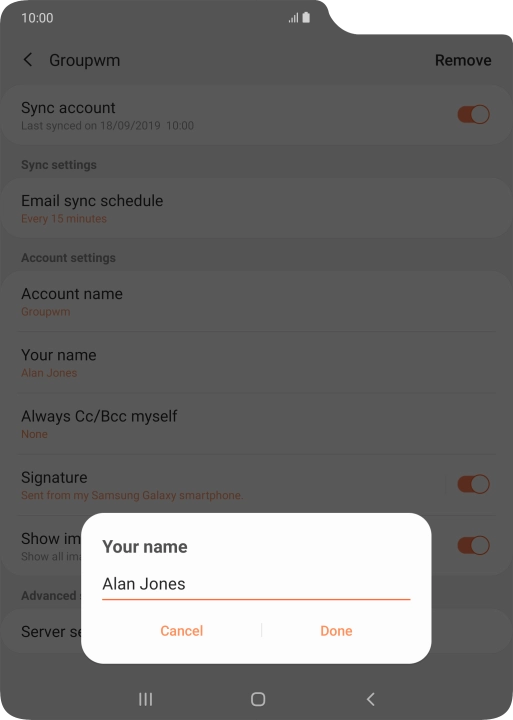 Key in the required sender name and press Done. Key in the required sender name and press Done.