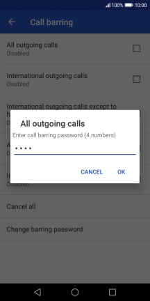 Key in your barring password and press OK. The default barring password is 0000. Key in your barring password and press OK. The default barring password is 0000.