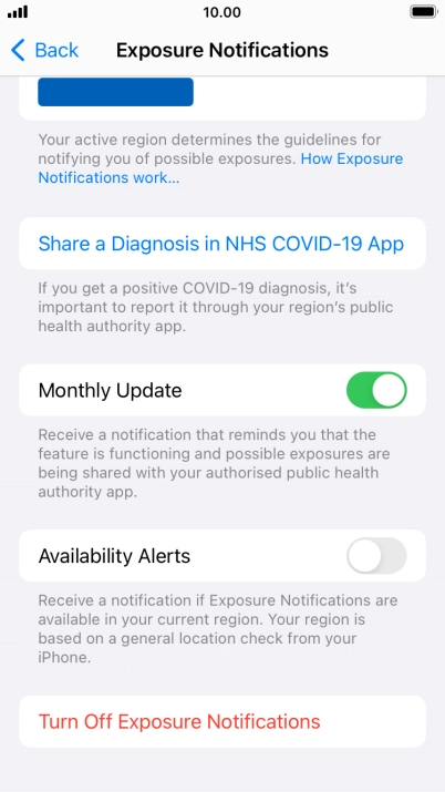 Press Turn Off Exposure Notifications. Press Turn Off Exposure Notifications.