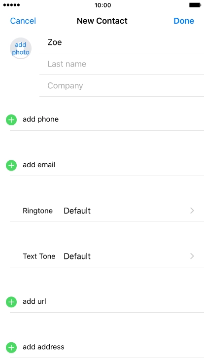 Press Last name and key in the last name. Press Last name and key in the last name.