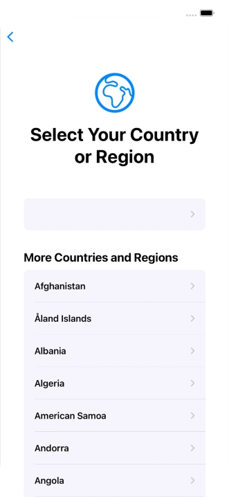 Press the required country or area. Press the required country or area.