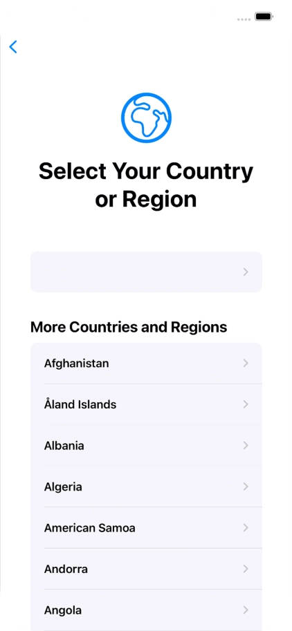 Press the required country or area. Press the required country or area.