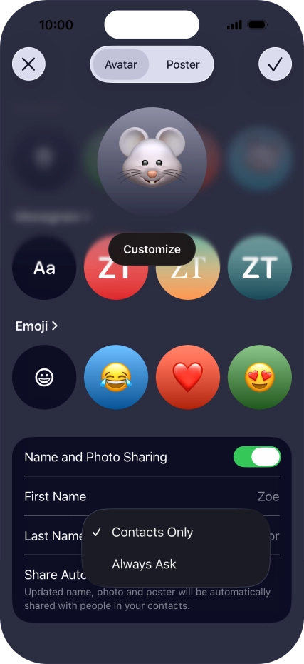 Press the required setting. Press the required setting.