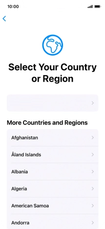 Press the required country or area. Press the required country or area.