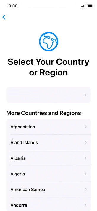 Press the required country or area. Press the required country or area.