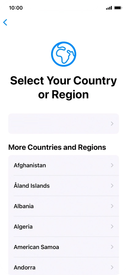 Press the required country or area. Press the required country or area.