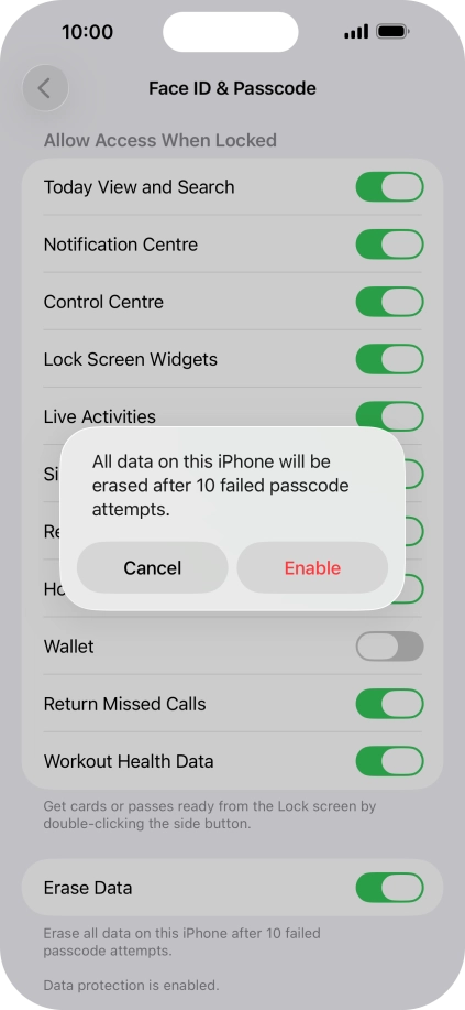 If you turn on the function, press Enable. If you turn on the function, press Enable.