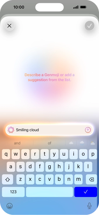 Write in your own words what you would like your Genmoji to look like, and press arrow up. Write in your own words what you would like your Genmoji to look like, and press arrow up.
