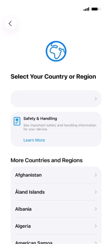 Press the required country or area. Press the required country or area.