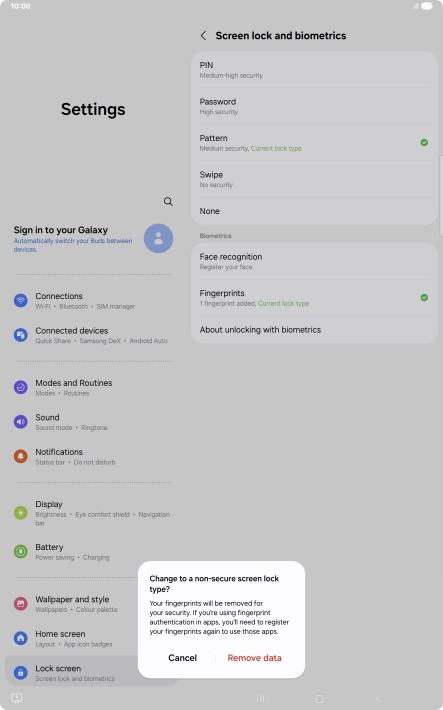 Press Remove data. Press Remove data.