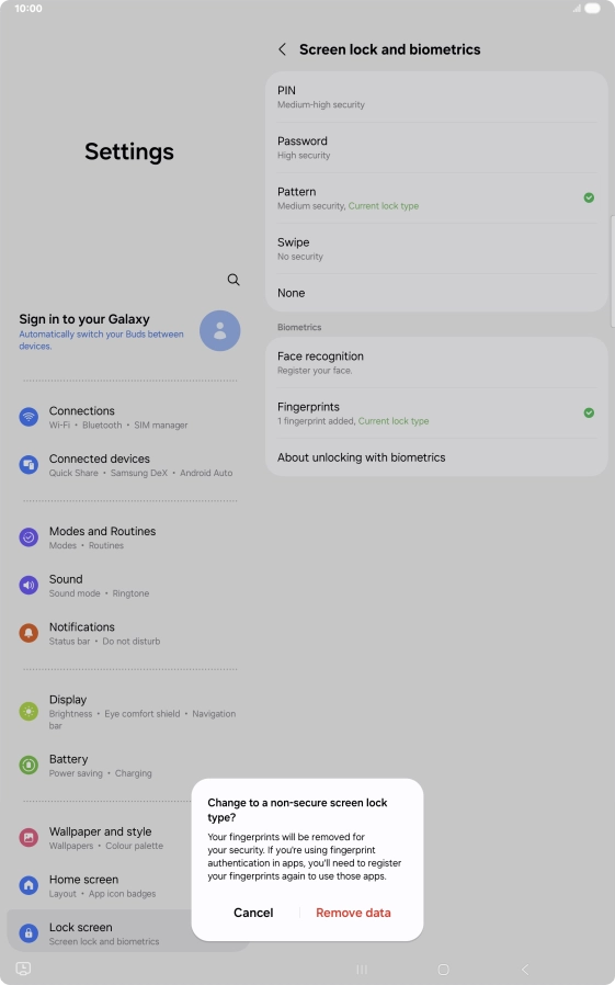 Press Remove data. Press Remove data.
