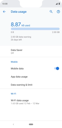 The total data usage is displayed. The total data usage is displayed.