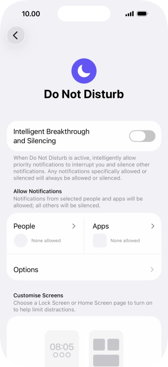 Press People and follow the instructions on the screen to select which contacts you would like to receive calls and notifications from when Do Not Disturb is turned on. Press People and follow the instructions on the screen to select which contacts you would like to receive calls and notifications from when Do Not Disturb is turned on.