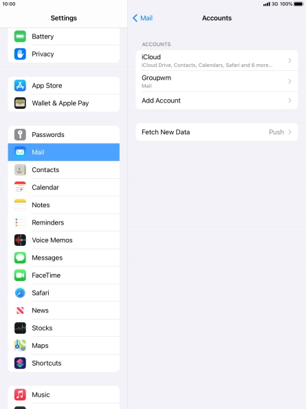Press the name of the email account you've just set up. Press the name of the email account you've just set up.