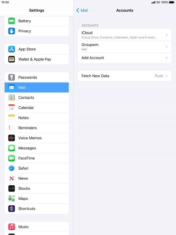Press the name of the email account you've just set up. Press the name of the email account you've just set up.