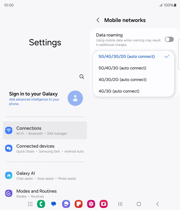 Press the required network mode. Press the required network mode.