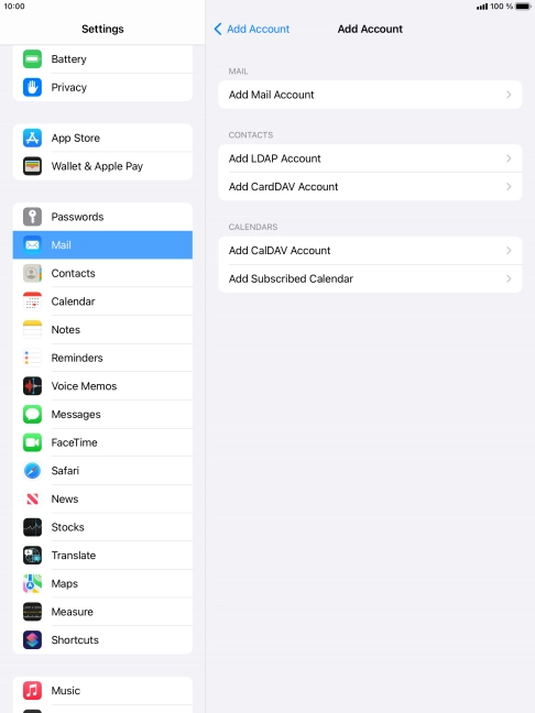 Press Add Mail Account. Press Add Mail Account.
