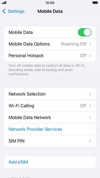 Press Mobile Data Options. Press Mobile Data Options.