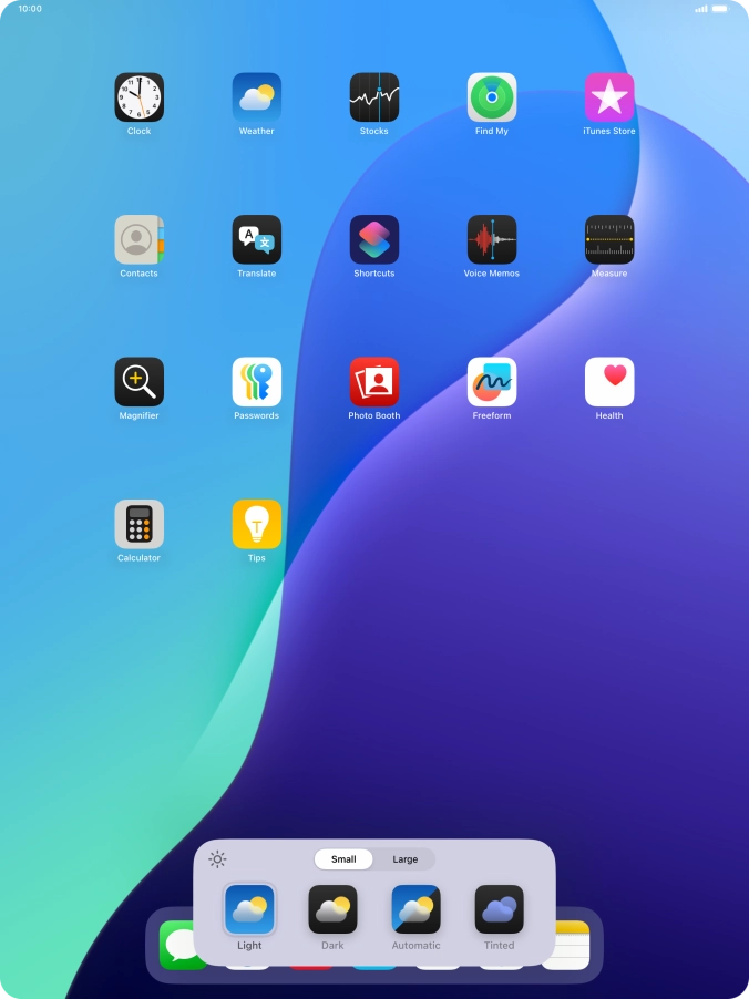 Press the required setting to select the size of app icons on the home screen. Press the required setting to select the size of app icons on the home screen.