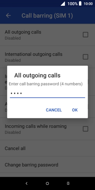 Key in your barring password and press OK. The default barring password is 0000. Key in your barring password and press OK. The default barring password is 0000.