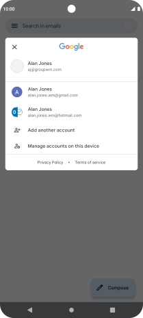 Press the required email account. Press the required email account.