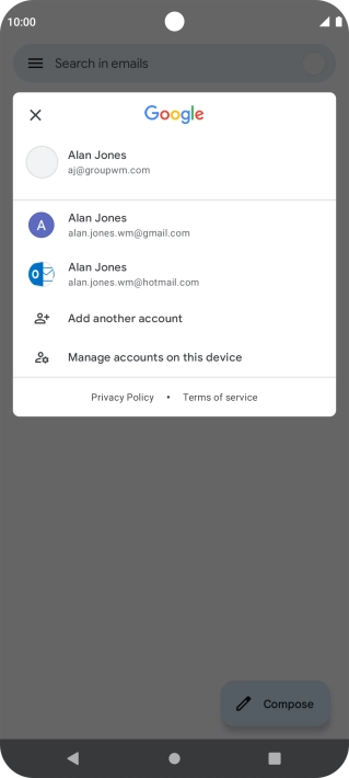 Press the required email account. Press the required email account.