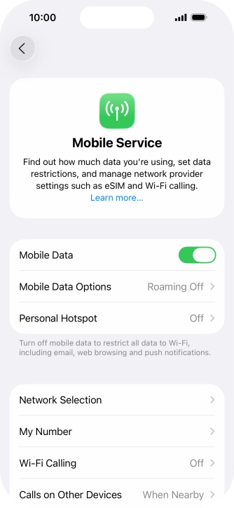 Press Mobile Data Options. Press Mobile Data Options.