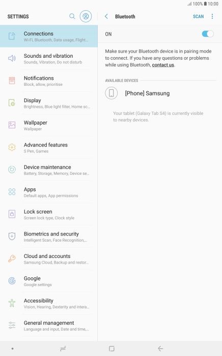 Press the required Bluetooth device and follow the instructions on the screen to pair the device with your tablet. Press the required Bluetooth device and follow the instructions on the screen to pair the device with your tablet.