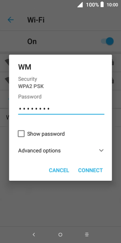 Key in the password for the Wi-Fi network and press CONNECT. Key in the password for the Wi-Fi network and press CONNECT.