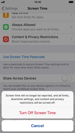 Press Turn Off Screen Time. Press Turn Off Screen Time.