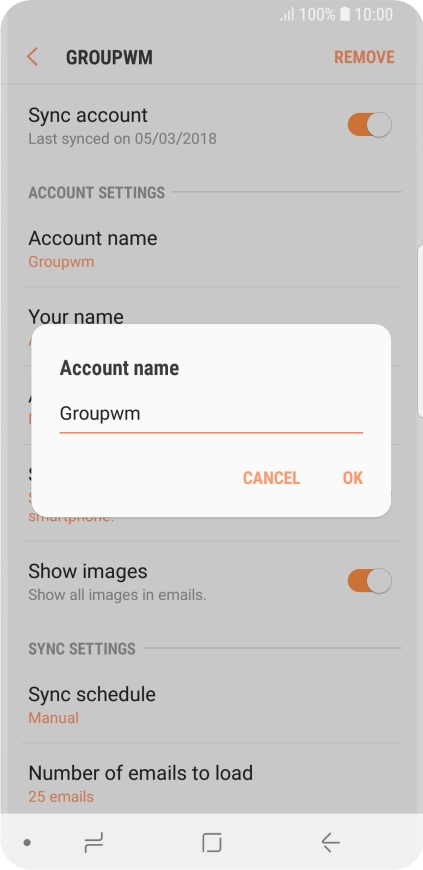 Key in the required name for the email account and press OK. Key in the required name for the email account and press OK.