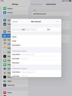 Press Host Name and key in the name of your email provider's incoming server. Press Host Name and key in the name of your email provider's incoming server.