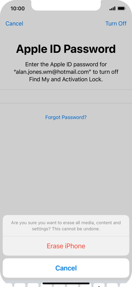 Key in the password for your Apple ID and press Erase iPhone. Wait a moment while the factory default settings are restored. Follow the instructions on the screen to set up your phone and prepare it for use. Key in the password for your Apple ID and press Erase iPhone. Wait a moment while the factory default settings are restored. Follow the instructions on the screen to set up your phone and prepare it for use.