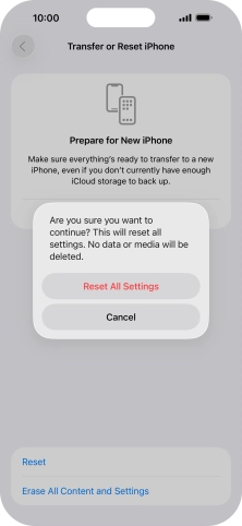 Press Reset All Settings. Wait a moment while the factory default settings are restored. Follow the instructions on the screen to set up your phone and prepare it for use. Press Reset All Settings. Wait a moment while the factory default settings are restored. Follow the instructions on the screen to set up your phone and prepare it for use.