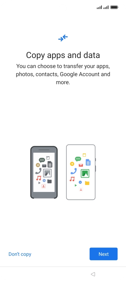 You can transfer the contents of another phone to your phone when it's activated for the first time and after a factory reset. When this screen is displayed, your phone is ready to transfer contents from another phone. You can transfer the contents of another phone to your phone when it's activated for the first time and after a factory reset. When this screen is displayed, your phone is ready to transfer contents from another phone.