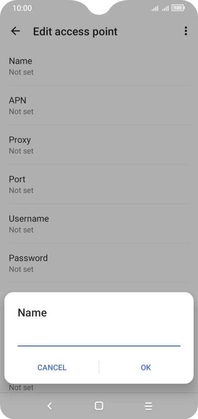 Key in Vodafone Internet and press OK. Key in Vodafone Internet and press OK.