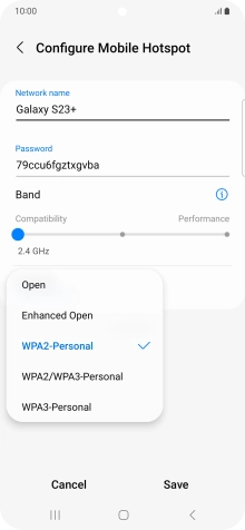 Press WPA3-Personal to password protect your Wi-Fi hotspot. Press WPA3-Personal to password protect your Wi-Fi hotspot.