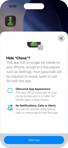 Press Hide App. Press Hide App.