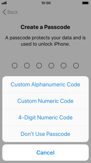 Follow the instructions on the screen to turn on use of phone lock code or press Don't Use Passcode. Follow the instructions on the screen to turn on use of phone lock code or press Don't Use Passcode.